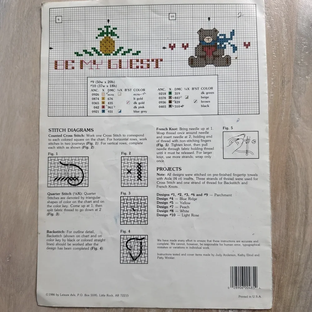 Vintage Cross Stitch Pattern Leisure Arts Just Fingertips Leaflet 485 Bath Towel